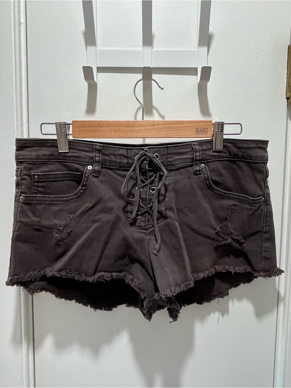 Billabong Black Lace-Up Distressed Denim Shorts